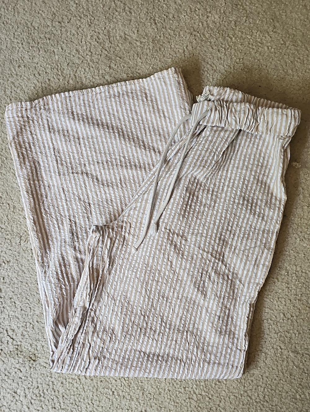 Striped Light Beige Women’s Swim Coverup/Lounge Pants with Drawstring Waist